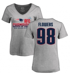 Women's Nike New England Patriots #98 Trey Flowers Heather Gray 2017 AFC Champions V-Neck T-Shirt