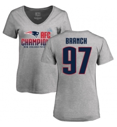 Women's Nike New England Patriots #97 Alan Branch Heather Gray 2017 AFC Champions V-Neck T-Shirt
