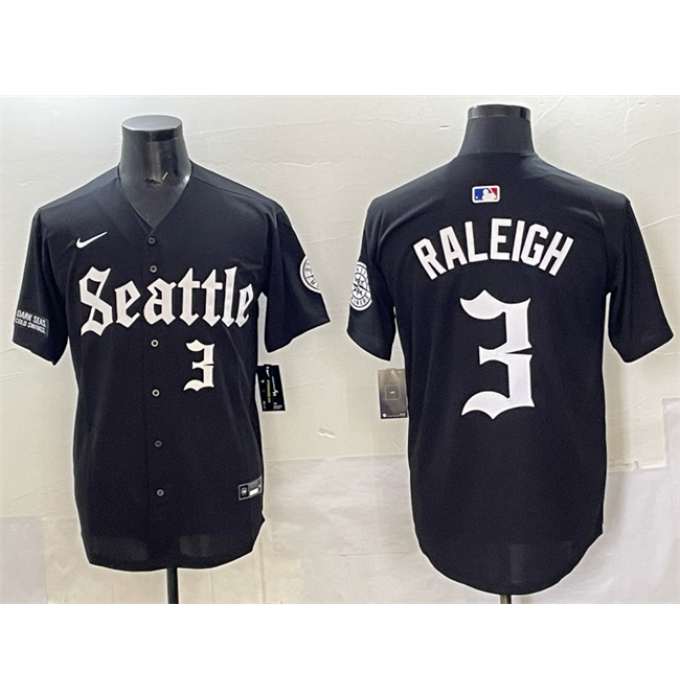 Men's Seattle Mariners #3 Cal Raleigh Black 'Deep Sea Gothic Edition' Vapor Premier Limited Stitched Baseball Jersey