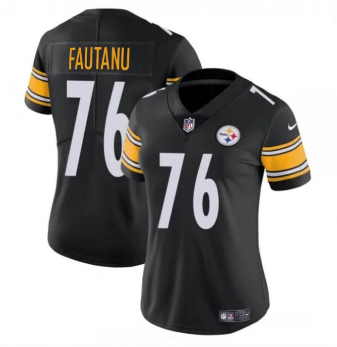 Women's Pittsburgh Steelers #76 Troy Fautanu 2024 Draft Black Vapor Football Stitched Jersey
