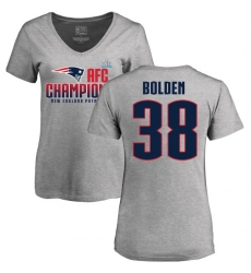 Women's Nike New England Patriots #38 Brandon Bolden Heather Gray 2017 AFC Champions V-Neck T-Shirt
