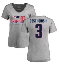 Women's Nike New England Patriots #3 Stephen Gostkowski Heather Gray 2017 AFC Champions V-Neck T-Shirt