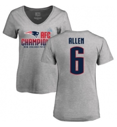 Women's Nike New England Patriots #6 Ryan Allen Heather Gray 2017 AFC Champions V-Neck T-Shirt