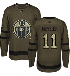 Men's Adidas Edmonton Oilers #11 Mark Messier Authentic Green Salute to Service NHL Jersey