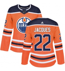 Women's Adidas Edmonton Oilers #22 Jean-Francois Jacques Authentic Orange Home NHL Jersey