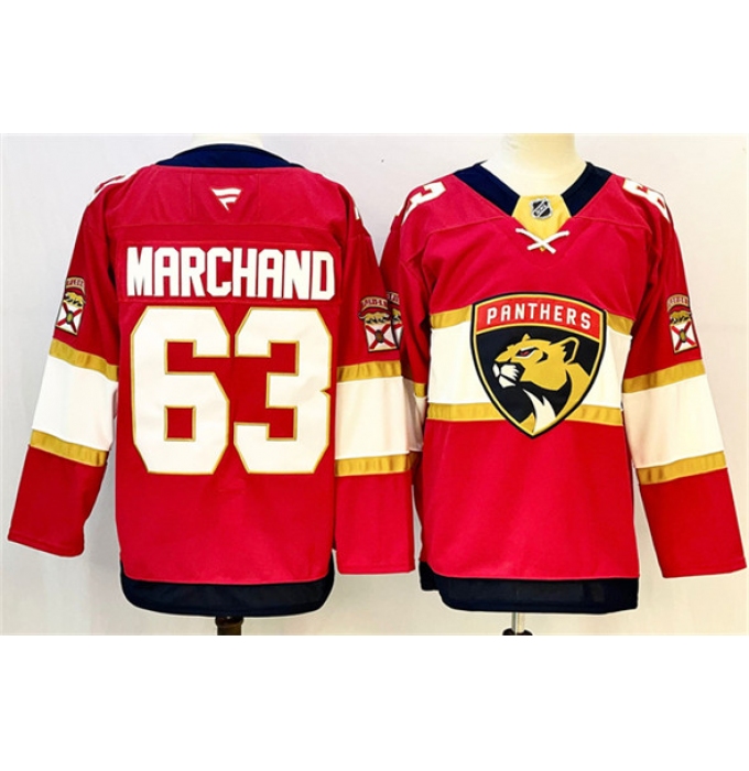 Men's Florida Panthers #63 Brad Marchand Red 2024-25 Home Stitched Hockey Jersey