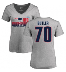 Women's Nike New England Patriots #70 Adam Butler Heather Gray 2017 AFC Champions V-Neck T-Shirt