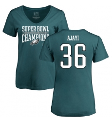 Women's Nike Philadelphia Eagles #36 Jay Ajayi Green Super Bowl LII Champions V-Neck T-Shirt