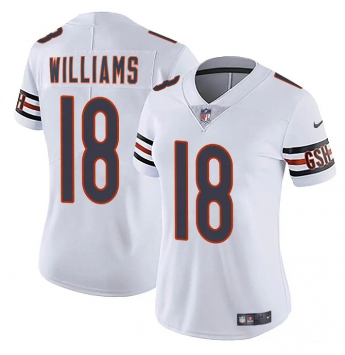 Women's Chicago Bears #18 Caleb Williams White 2024 Draft Vapor Football Stitched Jersey