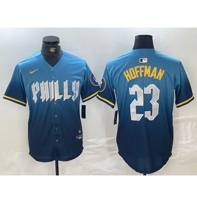 Men's Philadelphia Phillies #23 Jeff Hoffman Blue 2024 City Connect Limited Stitched Jersey