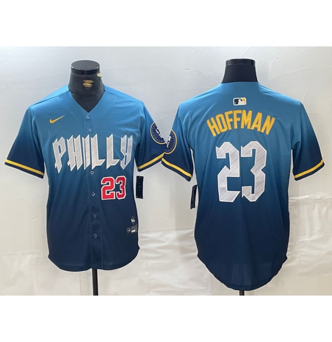 Men's Philadelphia Phillies #23 Jeff Hoffman Blue Number 2024 City Connect Limited Stitched Jersey