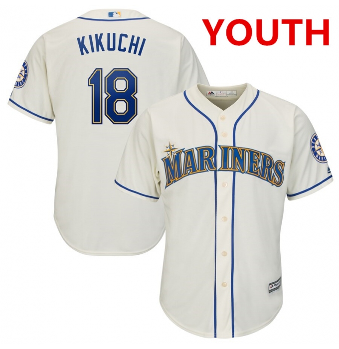 Youth Seattle Mariners 18 Yusei Kikuchi Cream Cool Base Jersey