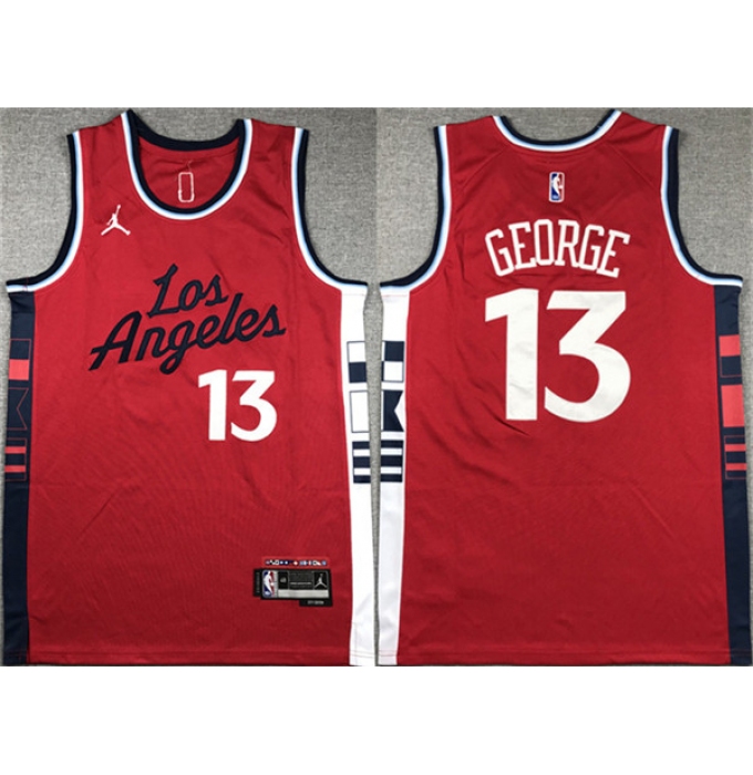 Men's Los Angeles Clippers #13 Paul George Red Stitched Jersey