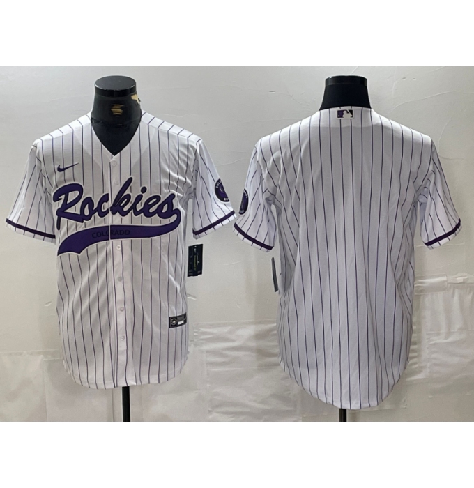 Men's Colorado Rockies Blank White With Cool Base Stitched Baseball Jersey
