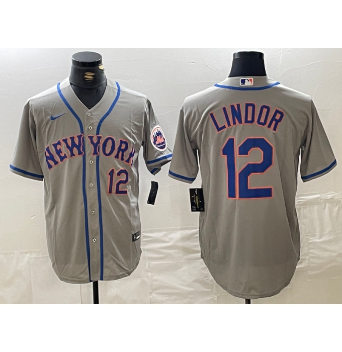 Men's New York Mets #12 Francisco Lindor Number Grey Stitched Cool Base Nike Jersey