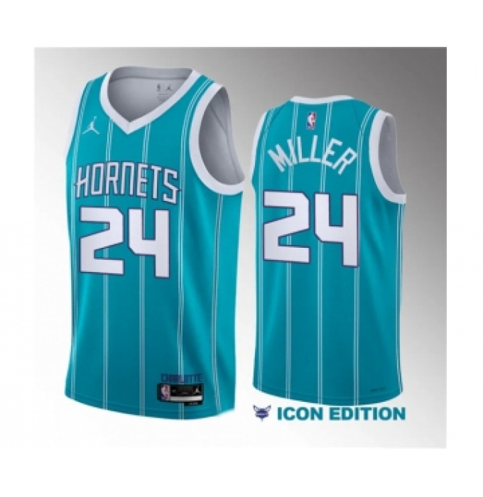 Men's Charlotte Hornets #24 Brandon Miller Teal 2023 Draft Icon Edition Stitched Basketball Jersey