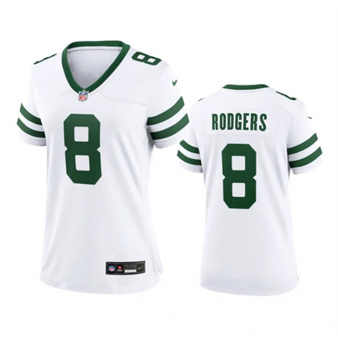 Women's New York Jets #8 Aaron Rodgers White 2024 Football Stitched Jersey(Run Small)