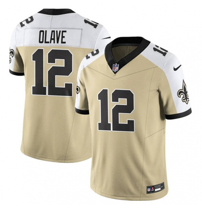 Men's New Orleans Saints #12 Chris Olave Gold White Alternate 2025 F.U.S.E. Vapor Limited Football Stitched Jersey