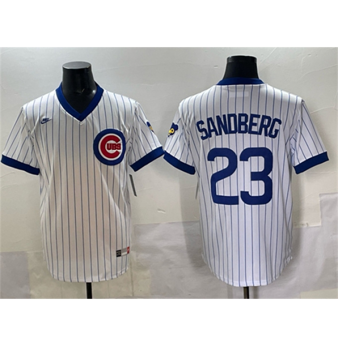 Men's Chicago Cubs #23 Ryne Sandberg White Throwback Stitched Baseball Jersey