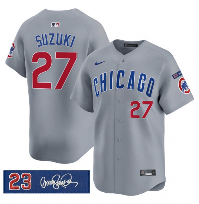 Men's Chicago Cubs #27 Seiya Suzuki Gray 'Ryne Sandberg Tribute' Vapor Limited V3 Stitched Baseball Jersey