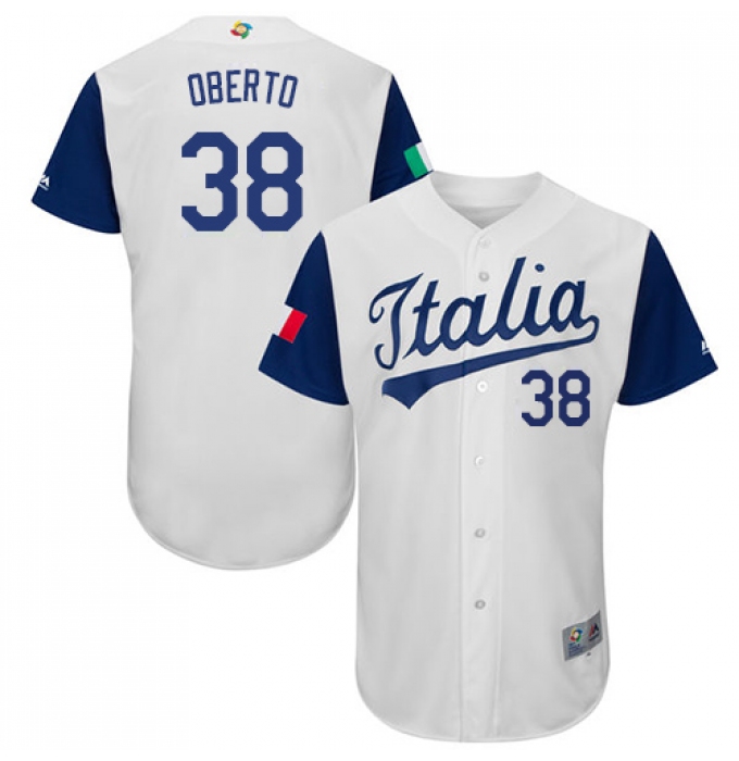 Men's Italy Baseball Majestic #38 Orlando Oberto White 2017 World Baseball Classic Authentic Team Jersey