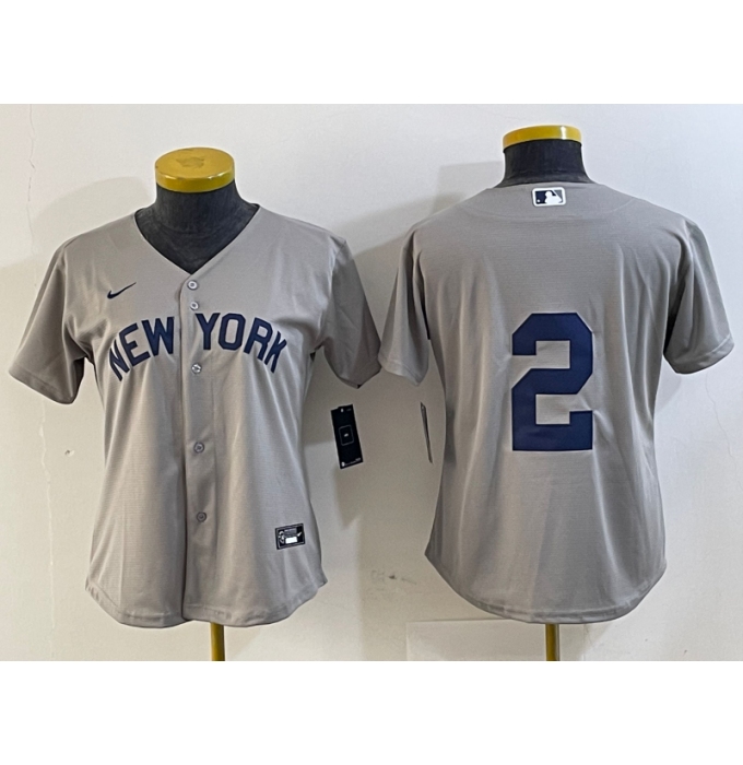 Youth New York Yankees #2 Derek Jeter Gray Field of Dreams Cool Base Jersey