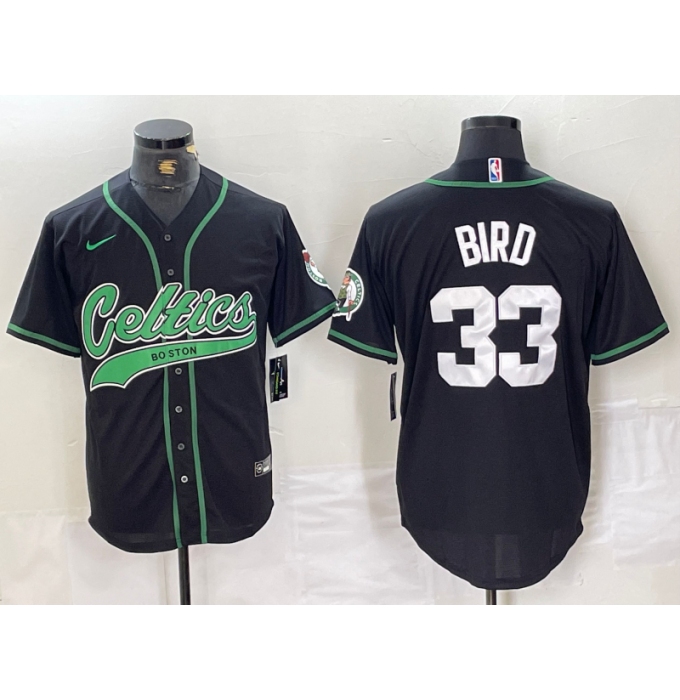 Men's Boston Celtics #33 Larry Bird Black With Cool Base Stitched Baseball Jersey