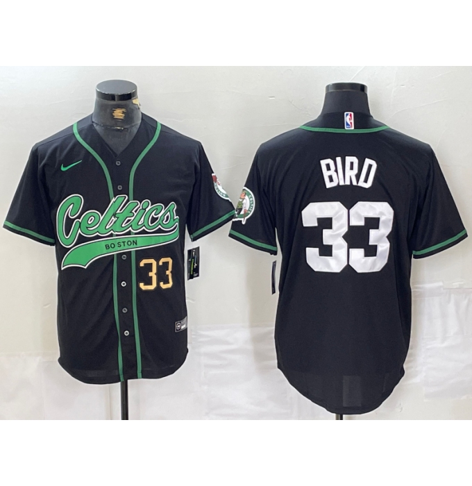 Men's Boston Celtics #33 Larry Bird Black With Cool Base Stitched Baseball Jerseys