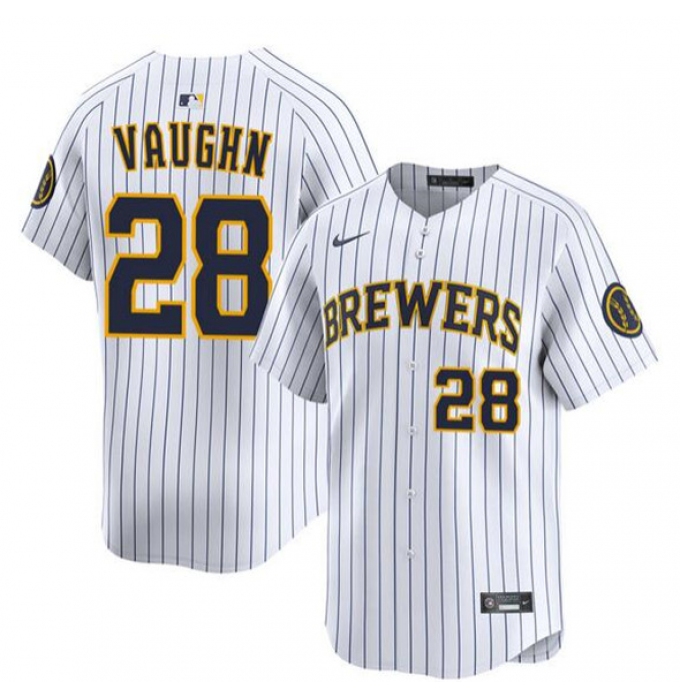 Men's Milwaukee Brewers #28 Andrew Vaughn White Alternate Limited Stitched Baseball Jersey