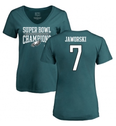 Women's Nike Philadelphia Eagles #7 Ron Jaworski Green Super Bowl LII Champions V-Neck T-Shirt