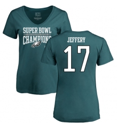 Women's Nike Philadelphia Eagles #17 Alshon Jeffery Green Super Bowl LII Champions V-Neck T-Shirt