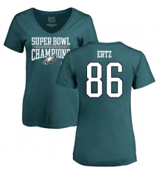 Women's Nike Philadelphia Eagles #86 Zach Ertz Green Super Bowl LII Champions V-Neck T-Shirt