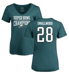 Women's Nike Philadelphia Eagles #28 Wendell Smallwood Green Super Bowl LII Champions V-Neck T-Shirt