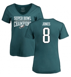 Women's Nike Philadelphia Eagles #8 Donnie Jones Green Super Bowl LII Champions V-Neck T-Shirt