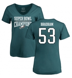 Women's Nike Philadelphia Eagles #53 Nigel Bradham Green Super Bowl LII Champions V-Neck T-Shirt