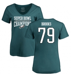 Women's Nike Philadelphia Eagles #79 Brandon Brooks Green Super Bowl LII Champions V-Neck T-Shirt