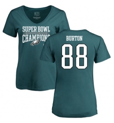 Women's Nike Philadelphia Eagles #88 Trey Burton Green Super Bowl LII Champions V-Neck T-Shirt