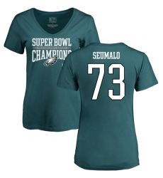 Women's Nike Philadelphia Eagles #73 Isaac Seumalo Green Super Bowl LII Champions V-Neck T-Shirt