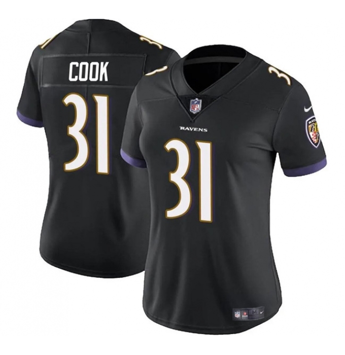Women's Baltimore Ravens #31 Dalvin Cook Black Football Stitched Jersey