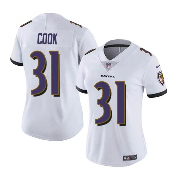 Women's Baltimore Ravens #31 Dalvin Cook White Football Stitched Jersey