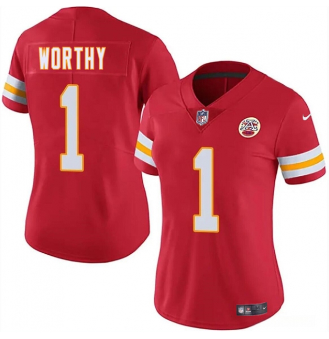 Women's Kansas City Chiefs #1 Xavier Worthy Red 2024 Draft Vapor Untouchable Limited Football Stitched Jersey